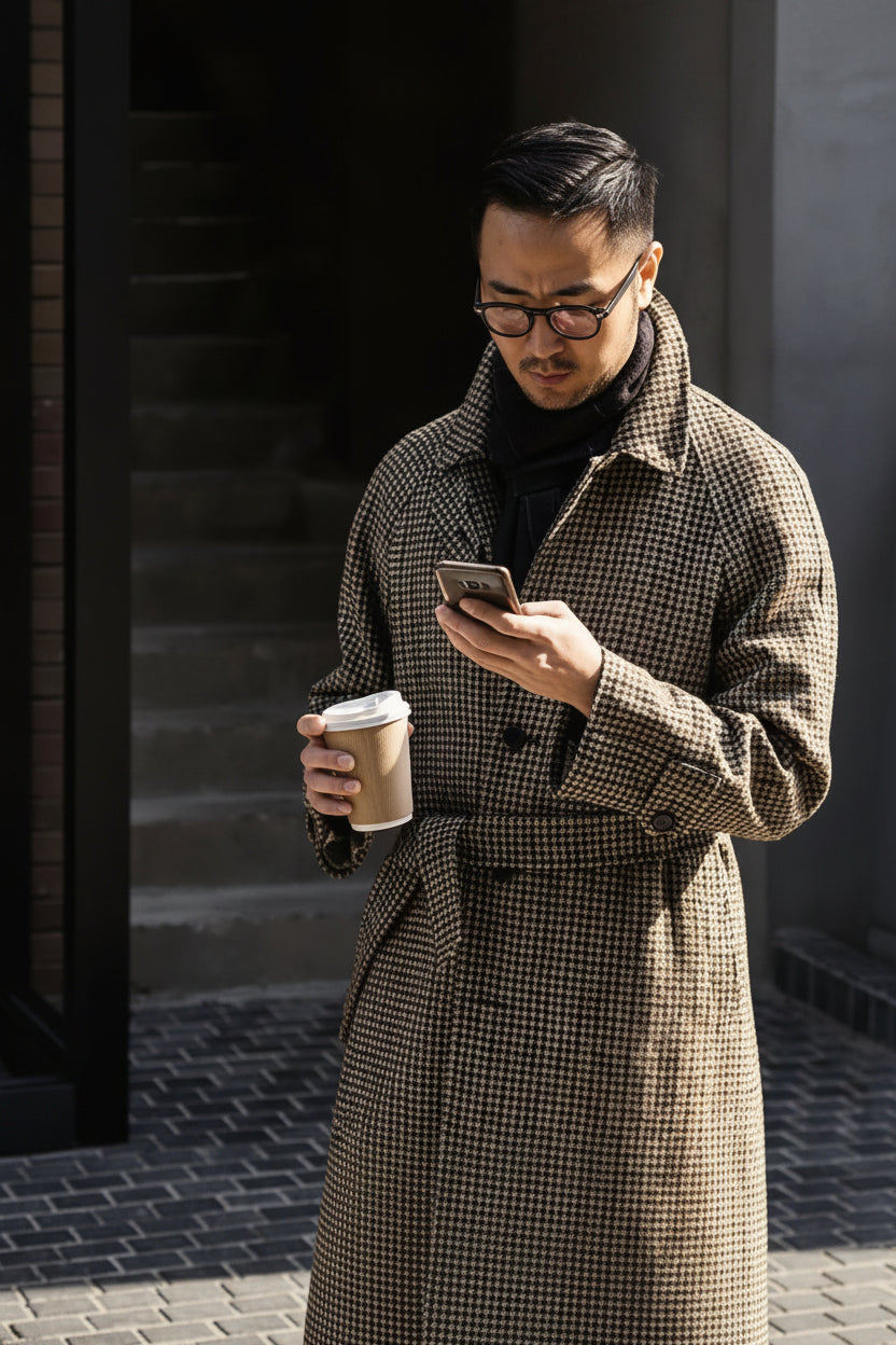 Cappotto da uomo in lana a pied-de-poule – Stile Gentleman Vintage